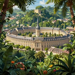 city of bordeaux turned into an happy tropical jungle, matte painting, ultra detailed, artstation