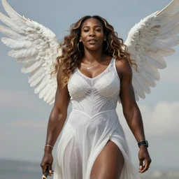 Serena Williams as Nike Goddess portrait, wings, luxuriant, dreamy, eternity, romantic, highly detailed,in the style of Franz Xaver Winterhalter, highly detailed,in the style of Aetherpunk