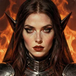 the fire witch as an eldritch realistic knight, closeup portrait art by donato giancola and greg rutkowski, vintage retro, realistic face, digital art, trending on artstation, symmetry!!