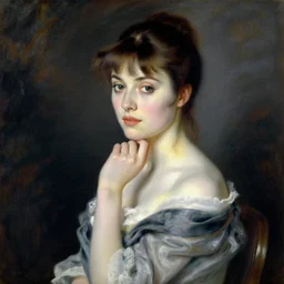 lea seydoux painted by pierre - auguste renoir, aristocratic pose, high contrast, painting, portrait