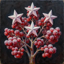 intricate five star frost berry bush by pablo picasso, oil on canvas, hdr, high detail, photo realistic, hyperrealism, matte finish, high contrast, 3 d depth, centered, masterpiece, award - winning, vivid and vibrant colors, enhance light effect, enhanced eye detail, artstationhd