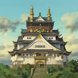 sacred castle, in the style of studio ghibli, greg rutkowski, artgerm and ferdinand knab