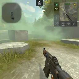 a counter-strike bhop map with a theme of nature, containing polished concrete blocks and gentle green fog