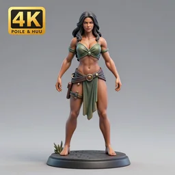 80mm resin detailed miniature of a beautiful muscular female, clothed in worrier armor, olive skin, long dark hair, beautiful bone structure, symmetrical facial features, Product Introduction Photos, 4K, Full body