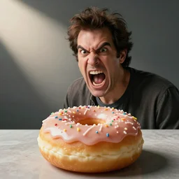 angry bob ross screaming because someone at his donut