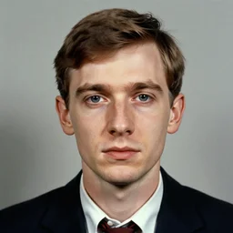 Mugshot Portrait of Young Stephen Hawking, taken in the 1970s, photo taken on a 1970s polaroid camera, grainy, real life, hyperrealistic, ultra realistic, realistic, highly detailed, epic, HD quality, 8k resolution, body and headshot, film still, front facing, front view, headshot and bodyshot, detailed face, very detailed face