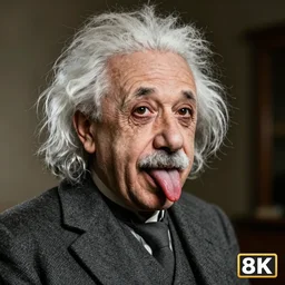 Photo of Albert Einstein showing his tongue 10 meters long, 8K