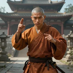 A fantasy comic book style portrait painting of a monk as a martial arts fighter in a serene temple, unreal 5, DAZ, hyperrealistic, octane render, RPG portrait, ambient light, dynamic lighting