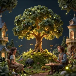 magical backlit tree on a hill, nicoletta ceccoli, mark ryden, lostfish, max fleischer, depth of field, detailed and intricate victorian environment, 8 k resolution, fireflies, hyperrealistic, octane render
