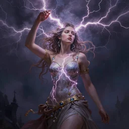 goddess of thunder. atmospheric lighting. highly detailed painting by greg rutkowski.