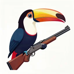 toucan bird bird holding rifle, colorful stylistic drawing