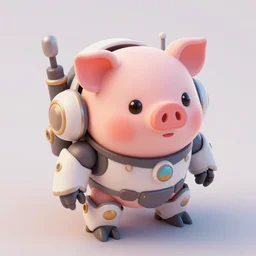 Isometric 3D Fantasy Cute and adorable pig Mecha, Smooth 3D Illustration, soft render, Servando Lupini, Daniil Kudriavtsev, handpaint texture, Blender, 3DCoat H 648