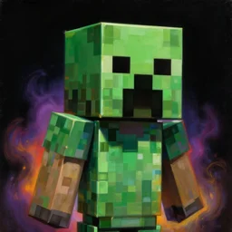 a baroque neoclassicist close - up painting of minecraft creeper. reflective detailed textures. glowing colorful fog, black background. highly detailed fantasy science fiction painting by moebius, norman rockwell, frank frazetta, and syd mead. rich colors, high contrast. artstation