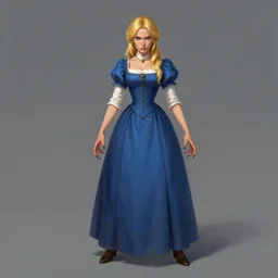 a victorian woman with nails like claws, young woman, blue dress, white sleeves, golden - blonde hair, indignant, character art, full body art, dungeons and dragons, d & d, trending on artstation, artgerm, 4 k ultra hd, sharp focus, digital art by ilya kuvshinov and ross tran