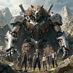 a detailed portrait of a giant mechanical humanoid burryed in the mountains by Greg Rutkowski, Sung Choi, Mitchell Mohrhauser, Maciej Kuciara, Johnson Ting, Maxim Verehin, Peter Konig, final fantasy, Marco lense , 8k photorealistic, cinematic lighting, HD, high details, atmospheric , trending on artstation