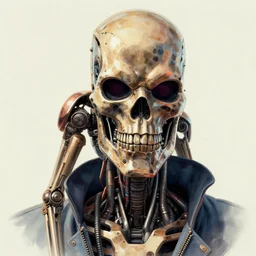 a detailed peter elson portrait of a cyberpunk terminator.