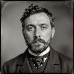 A daguerreotype portrait of a man, who has witnessed world war 3, his eyes tell an entire story.