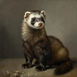 Portrait of a Ferret with dark fur in a general outfit , painted by Jan Willem Pieneman, Courageous,  Bold, painting