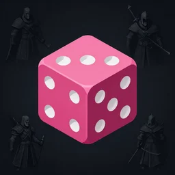 icon of a dark pink dice, artstation, rpg, digital art, isometric, dark background, dark souls, the witcher 3, crusader kings, skyrim