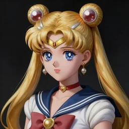 head and shoulders Portrait of Sailor Moon, dark fantasy, medium shot, intricate, elegant, highly detailed, digital painting, volumetric light, artstation, concept art, smooth, sharp focus, illustration, art by Gil Elvgren and Greg Rutkowski and Alphonse Mucha