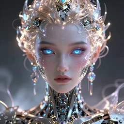 a magical robot, beautiful face, expressive eyes, volumetric lightning, magical, complex and intricate, cyberpunk, epic, cinematic, trending on artstation