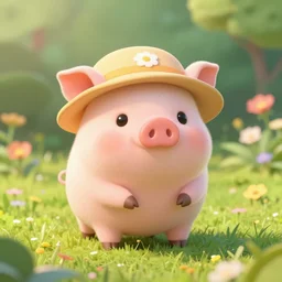 cute and adorable miniature piggy pig2 wearing a cute hat on garden during a summer day, highly detailed, digital painting, artstation, concept art, smooth, sharp focus, illustration, art by yee chong and sydney hanson and rossdraws and greg rutkowski