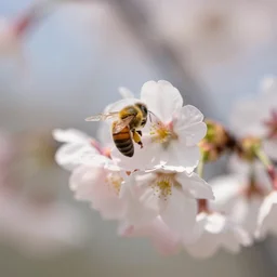 cherry blossom with a bee sitting on it, detail macro 5 0 mm kodak, bokeh, depth of field