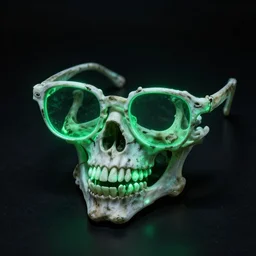 glasses made out of bones by feng zhu, neon, glow, green, horror,