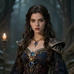 A beautiful detailed portrait of a young beautiful female fantasy sorceress with fair skin and long dark brown hair dressed in ornate magical clothing by Kirbi Fagan, trending on artstation