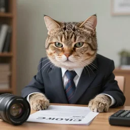 Cat with smug and in a Business Suit with his paws on the table is discussing about politics, 40nm lens, shallow depth of field, split lighting, 4k,