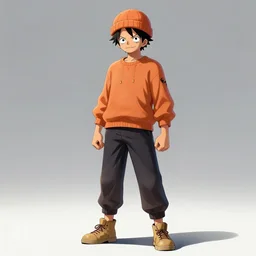 Luffy wearing a beanie and joggers, stunning digital art