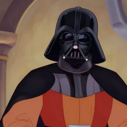 a filmd still of a 1 9 9 0 disney animation cel still from aladdin of a portrait of jafar reimagined as darth vader