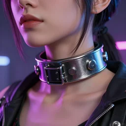 detailed realistic cyberpunk female character cyberpunk wearing steel collar around neck, realistic, art, beautiful, 4K, collar, choker, collar around neck, punk, artstation, detailed, female, woman, choker, cyberpunk, neon, punk, collar, choker, collar around neck, thick collar, choker around neck, wearing choker, wearing collar,