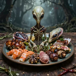 a beautifully photographed plate of strange and disturbing alien foods