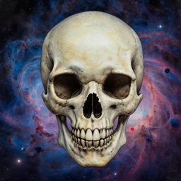 alien skull on space nebula background, acrilic paint, digital, artstation, detailed intricate ink illustration, heavenly atmosphere, digital art, overdetailed art, concept art, complementing colors, trending on artstation, cgstudio, the most beautiful image ever created, dramatic, subtle, details, award winning artwork, beautiful scenery
