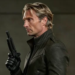 Mads Mikkelsen as Solid Snake in Metal Gear Solid (2022), side view profile, high-quality 4k