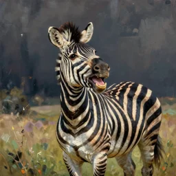 a happy, laughing zebra. art by frederick carl frieseke