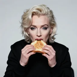 marilyn manson eating toast, photo by oliver valsecchi, realistic, smooth face, perfect eyes, symmetrical, full body shot, wide angle, sharp focus, 8 k high definition, insanely detailed, intricate, elegant, art by artgerm