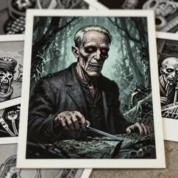 detailed ultra - realistic graphic novel illustration of lovecraft horror, travel postcards insmouth town, ( welcome ), inspired by famous fantasy illustrators, terrific, green, black colors, colorfull