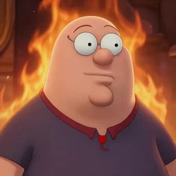 peter griffin as a real person, close up, realistic, hdr, stan winston studios, dramatic lighting, flame colors bright,
