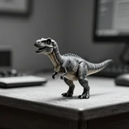 award winning photo by saul leiter of a tiny gray dinosaur standing on a full desk, tiny gaussian blur, insanely detailed, insanely intricate, depth of field, low contrast, snowy, wide aperture