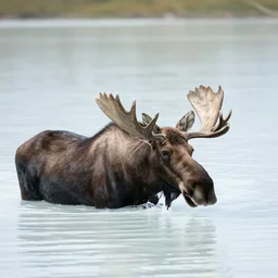 a moose swimming in a lake of milk