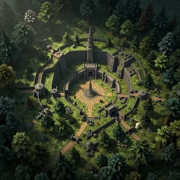 map of a dungeon in a forest, isometric, detailed, game, dungeons and dragons