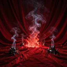 magical landscape, chiaroscuro, red fabric, metallic parts from hell, transparent smoke from hell, canon eos r 3, f / 1. 4, iso 2 0 0, 1 / 1 6 0 s, 8 k, raw, symmetrical balance, in - frame