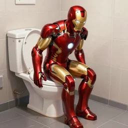 iron man taking a poo in a toilet, digital art
