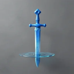simple sculpture of blue sword made of floating water above gray marbled wall, trending on artstation, digital art ( by brad rigney ) ( by greg rutkowski ) ( by artur treffner )
