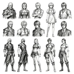 detailed pencil spot illustrations of various character concepts from the dishonored videogames and the legend of korra crossover, various poses, by bridgeman, by burne hogarth, by conrad roset, by ruan jia, by yoshitaka amano, cgsociety, artstation.