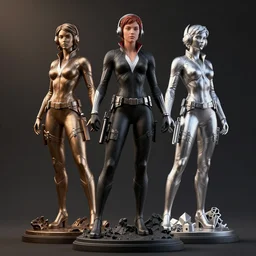 black widow, bronze and silver statue, unreal engine, high detailed