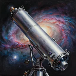 gouache matte painting!!! telescope view!!! andromeda galaxy, cinematic angle, by nasa, studio ghibli, by nasa, makoto shinkai, pixar painting, cinematic lighting, detailed gouache painting, hyperrealistic, 8 k