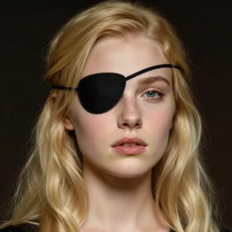 hyper realistic portrait of a blonde girl with an eye patch in the style of wayne barlowe, gustav moreau, goward, bussiere, roberto ferri, santiago caruso, luis ricardo falero, austin osman spare